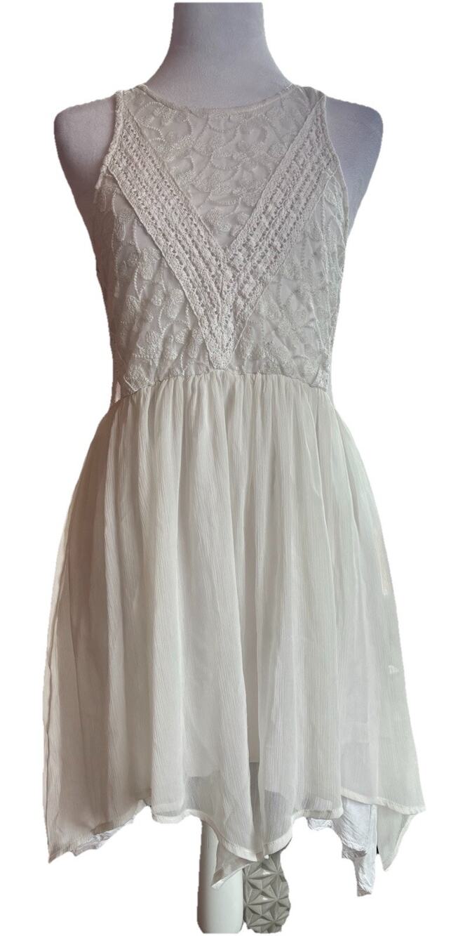 Abercrombie Fitch Sz S Babydoll Swing Dress Cream Chiffon Crochet Bohemian Boho